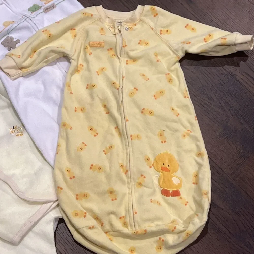 Vintage Clothes 0-12 Months Lot Of 3 Outfits Carter Bambini Sleepers Winter